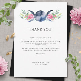 Måne Phase Rosa Blommigt  Metaphysical Bröllop Tack Kort