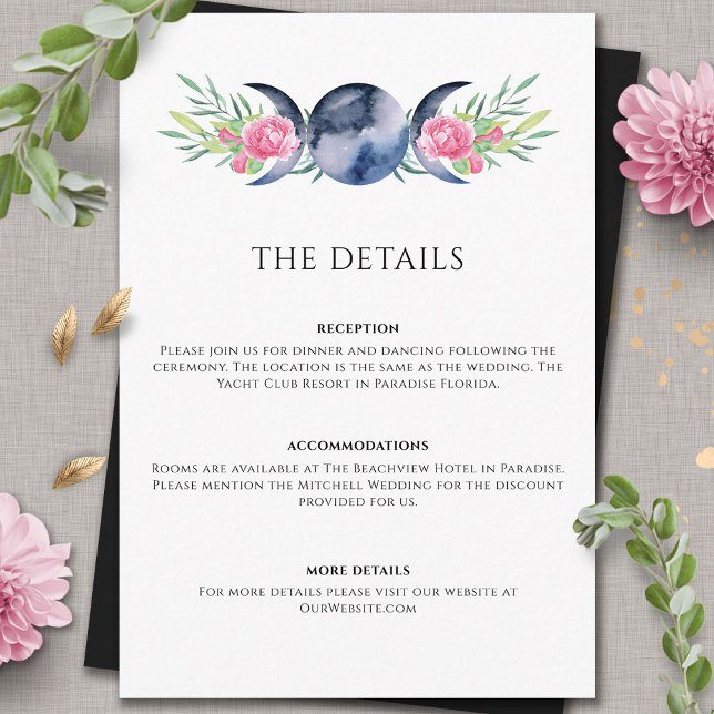 Måne Phase Rosa Blommigt  Metaphysical Bröllop Tilläggskort (Skapare uppladdad)