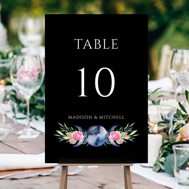 Måne Phase Rosa ros Blommigt  Metaphysisk Bröllop Bordsnummer (Skapare uppladdad)