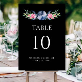 Måne Phase Rosa ros Blommigt  Metaphysisk Bröllop Bordsnummer