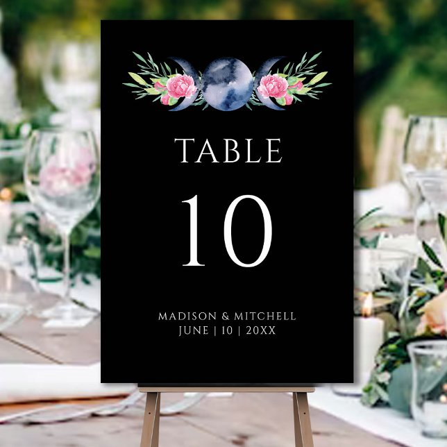 Måne Phase Rosa ros Blommigt  Metaphysisk Bröllop Bordsnummer (Skapare uppladdad)