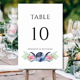 Måne Phase Rosa ros Blommigt  Metaphysisk Bröllop Bordsnummer