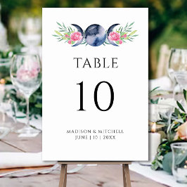 Måne Phase Rosa ros Blommigt  Metaphysisk Bröllop Bordsnummer