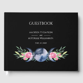 Måne Phase Rosa ros Blommigt  Metaphysisk Bröllop Gästböcker