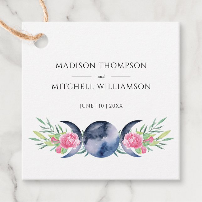 Måne Phase Rosa ros Blommigt  Metaphysisk Bröllop Gåvor Etiketter (Framsida)