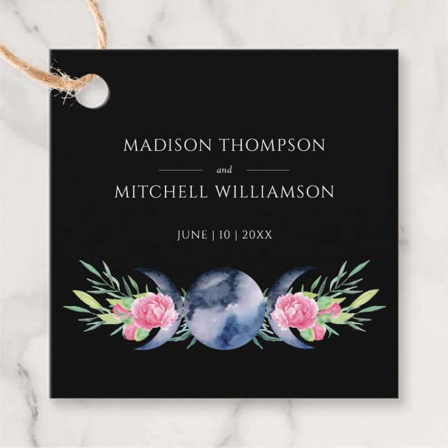 Måne Phase Rosa ros Blommigt  Metaphysisk Bröllop Gåvor Etiketter (Framsida)