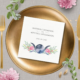 Måne Phase Rosa ros Blommigt  Metaphysisk Bröllop Pappersservett