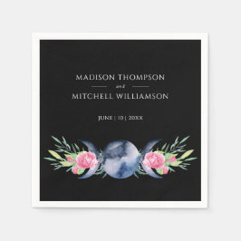 Måne Phase Rosa ros Blommigt  Metaphysisk Bröllop Pappersservett