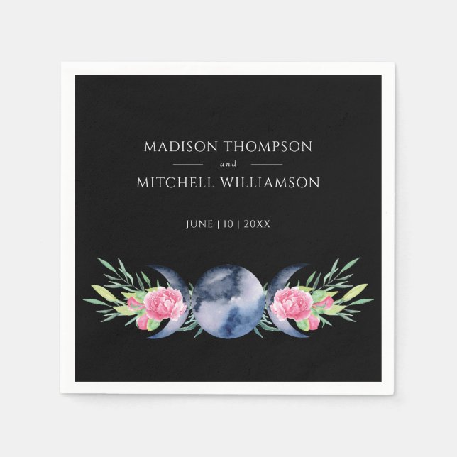 Måne Phase Rosa ros Blommigt  Metaphysisk Bröllop Pappersservett (Framsidan)