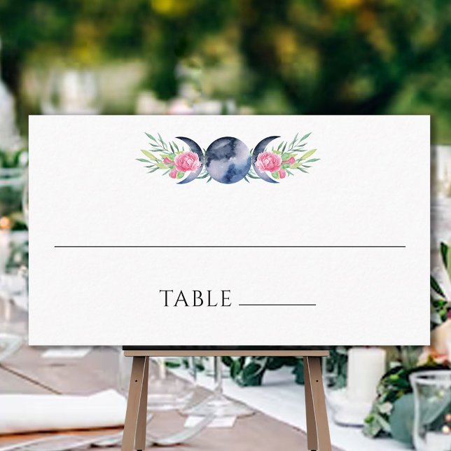 Måne Phase Rosa ros Blommigt  Metaphysisk Bröllop Placeringskort (Skapare uppladdad)