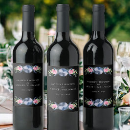 Måne Phase Rosa ros Blommigt  Metaphysisk Bröllop Vinflaska Etikett