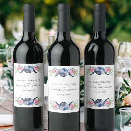 Måne Phase Rosa ros Blommigt  Metaphysisk Bröllop Vinflaska Etikett