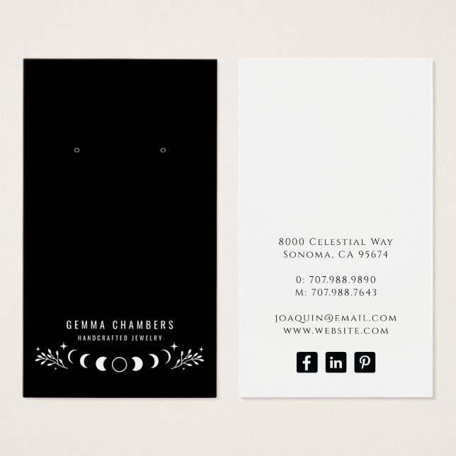 Måne Phases Black Earring Jewelry Visning Cards Visitkort (Framsida & baksida)