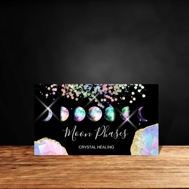 Måne Phases Crystal Gem Healing Holograph Business Visitkort (Skapare uppladdad)