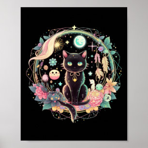 Måne Phases Crystal Witchy Cute Black Cat Kawaii P Poster