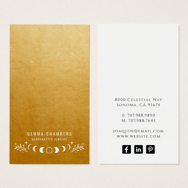 Måne Phases Guld Earring Jewelry Visning Cards Visitkort (Framsida & baksida)