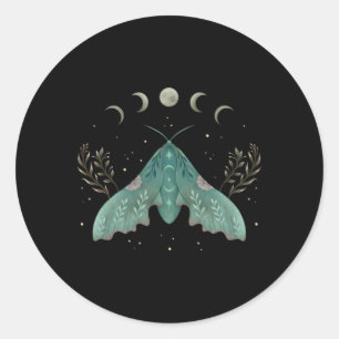 Måne Phases Luna Moth Insekt Cottagecore Aesthetic Runt Klistermärke