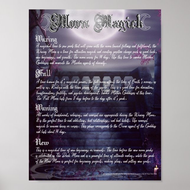 Måne Phases Magick Wiccan Bok of Shadows Poster (Framsidan)