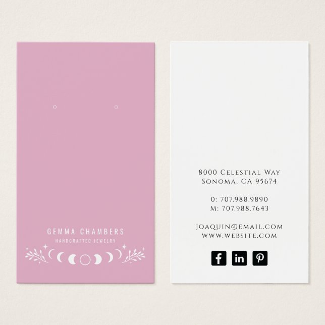Måne Phases Rosa Earring Jewelry Visning Cards Visitkort (Framsida & baksida)