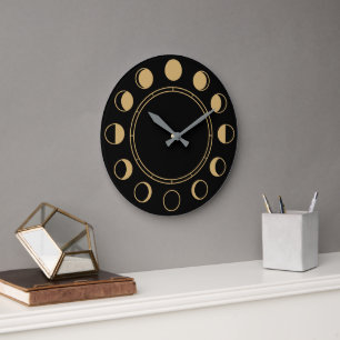 Måne Phases Waxing Gibbing & Waning Crescent Stor Klocka