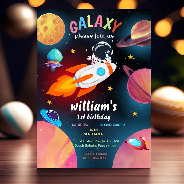 måne Planet Alien Stars Space galaxy 1st Birthday Inbjudningar (Skapare uppladdad)