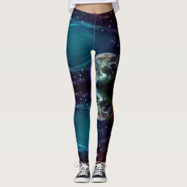 Måne-, planet- och stjärnadamasker leggings