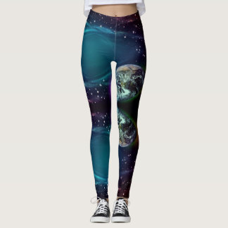 Måne-, planet- och stjärnadamasker leggings