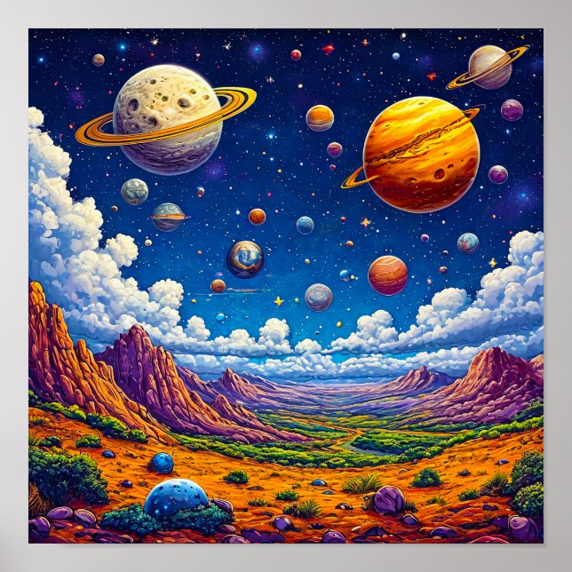 Måne planets galaxi poster (Framsidan)
