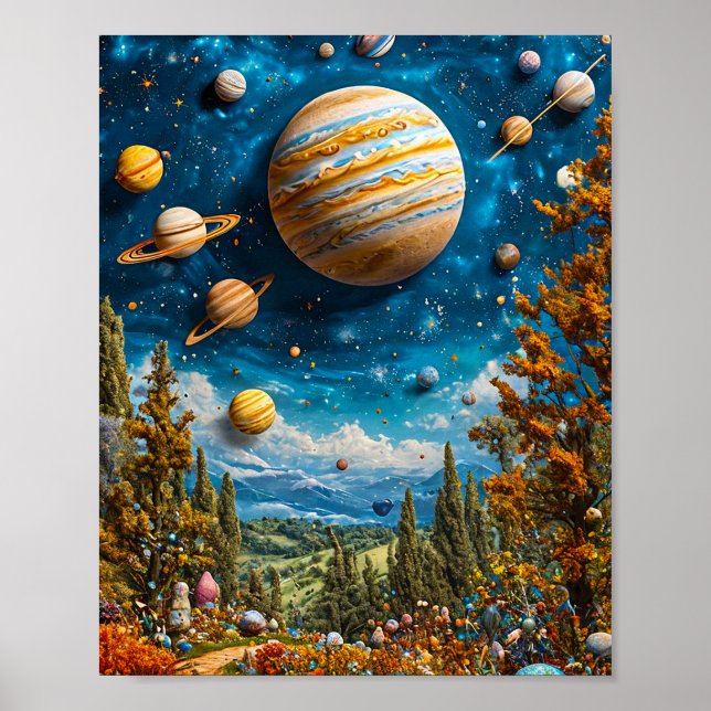 Måne planets galaxi poster (Framsidan)