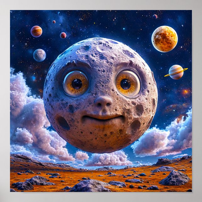 Måne planets galaxi poster (Framsidan)