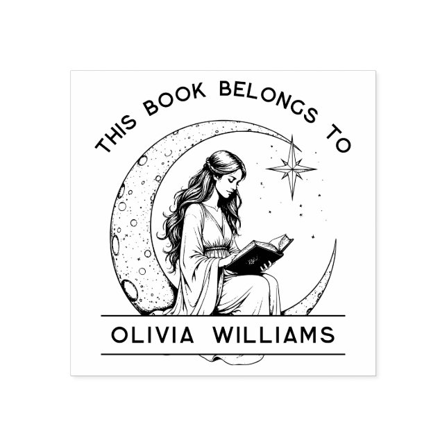 Måne Princess Crescent Måne Reading Ex Libris Stämpel (Tryck)