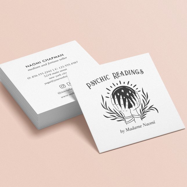 MÅNE PSYCHIC MEDIUM CRYSTAL BOLL FORTUNE TELLER FYRKANTIGT VISITKORT (Skapare uppladdad)