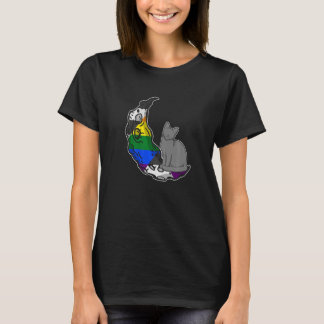 Måne Rak Ally Flagga Cat HGBTQ Säker Space Gay P T Shirt