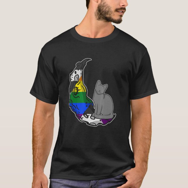 Måne Rak Ally Flagga Cat HGBTQ Säker Space Gay P T Shirt (Framsida)