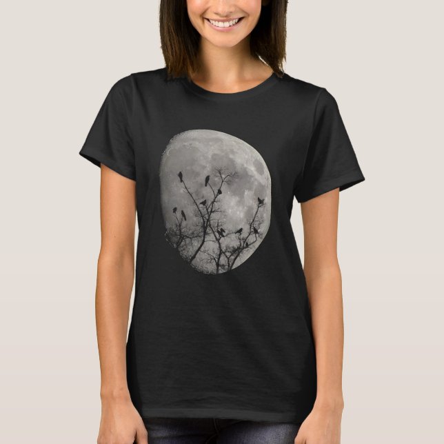 Måne Raven Gothic Kråkas Silhouette T Shirt (Framsida)