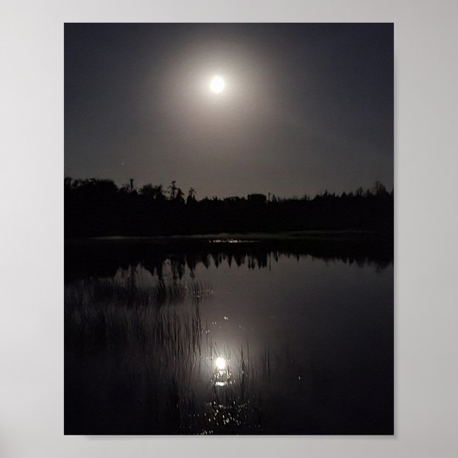 Måne reflektion över Sjö Poster (Framsidan)