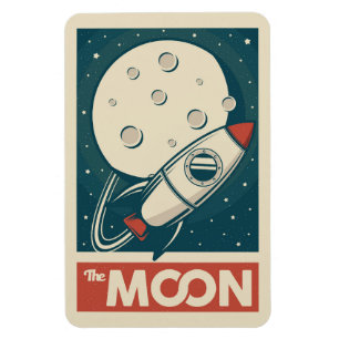 Måne Retro Galaxy Rocket Magnet