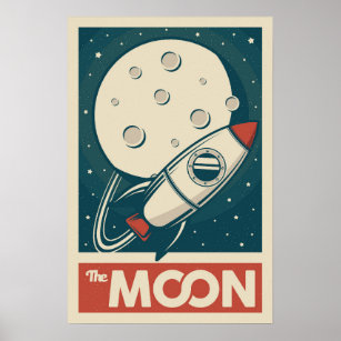 Måne Retro Galaxy Rocket Poster