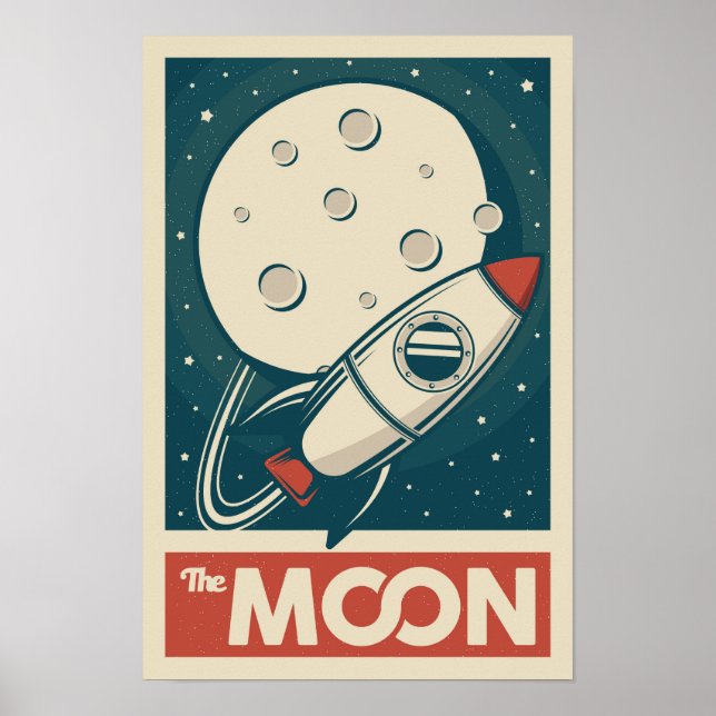 Måne Retro Galaxy Rocket Poster (Framsidan)
