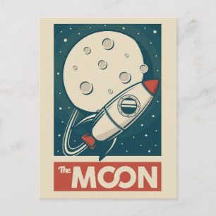 Måne Retro Galaxy Rocket Vykort