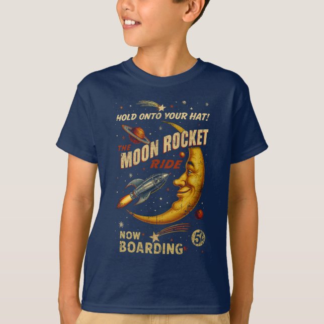 Måne Rocket Ride Youth T-Shirt (flottan) (Framsida)