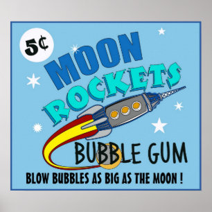 Måne Rockets Bubble Gum Maskin Poster