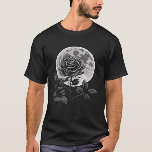 Måne Ros Gotisk Gothic Häxa Häxkonst  2 T Shirt (Framsida)