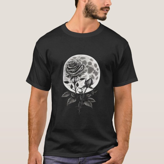 Måne Ros Gotisk Gotisk Häxa Häxkonst  3 T Shirt (Framsida)