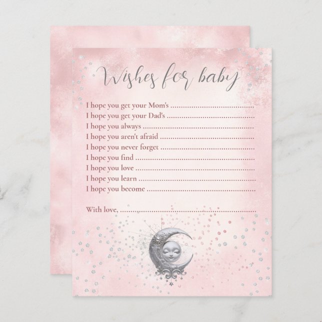 Måne Rosa Önskemål för babylåda med Baby-kort (Fram/baksida)