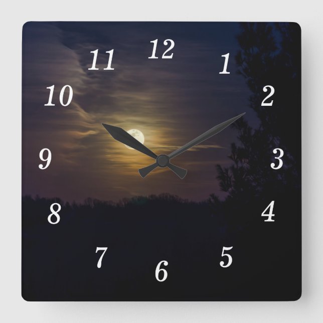 Måne Silhouette Wall Clock Fyrkantig Klocka (Framsida)