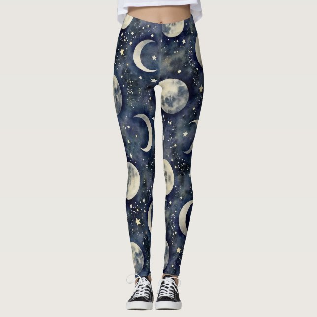 Måne sjölösa Mönster Leggings (Framsida)