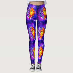 Måne/sol för galaxdamaskervattenfärg leggings