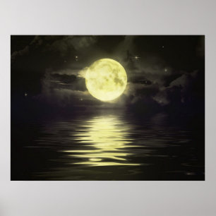 Måne som reflekterar över Vatten Poster