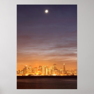 Måne som ställer in över San Francisco på disi Poster